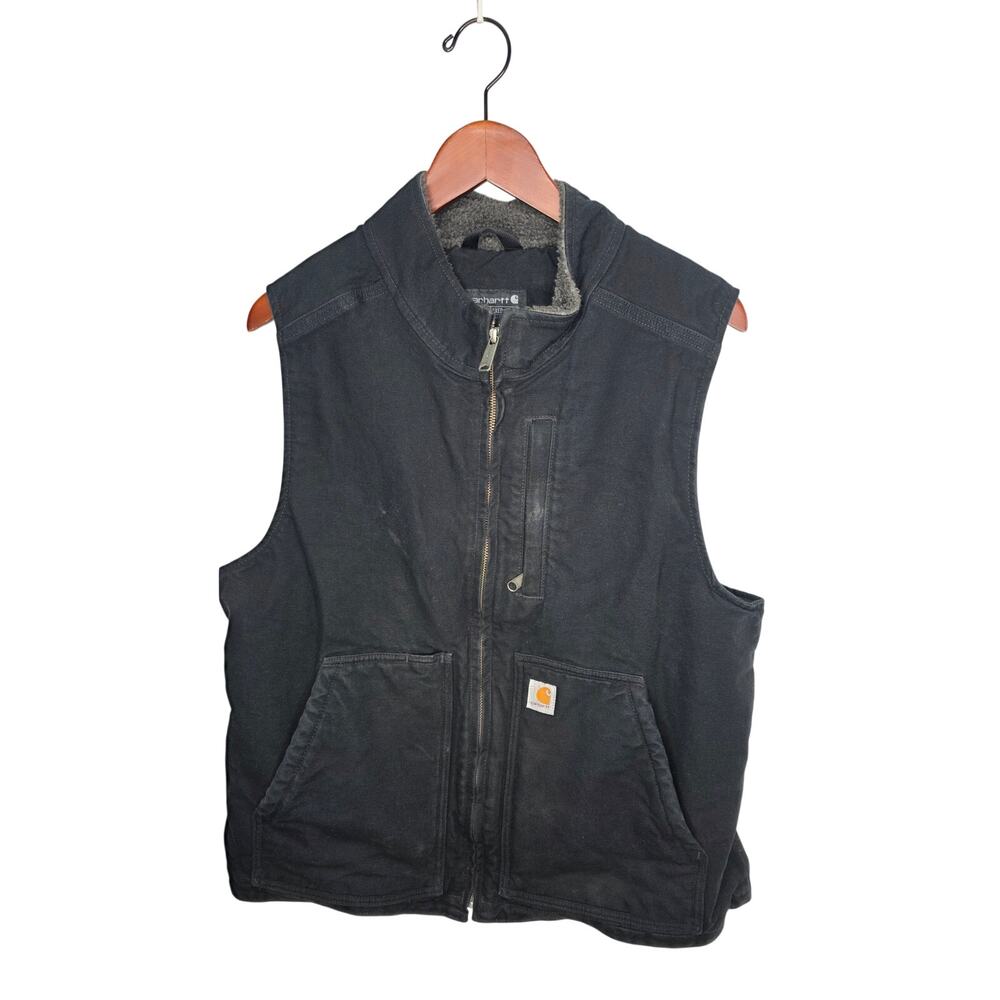 Carhartt Vest Women's XL Black Sherpa Lined Workwear Full Zip Canvas Relaxed Fit